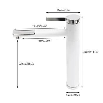 Kitchen 360° Rotatable Tap Bathroom High Washbasin Mixer Tap White Single Lever Mixer Tap for Bathroom Brass 6