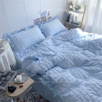 INS Girl-Parure de lit en seersucker pour fille, ensemble de literie en dentelle à volants, drap doux, housse d'oreiller, housse de couette, kawaii 4