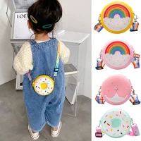 Round Donut Crossbody Bag Child Child Girl Children Shoulder Bag Adjustable Strap Vacation Travel Rainbow Printed Pocket Package 1