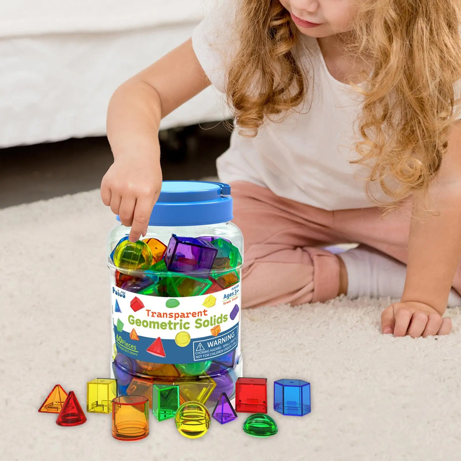 

60Pcs Geometric Solids Patterns Measurement Montessori Toy Translucent Color Building Blocks for Games Travel Teaching Gift Home