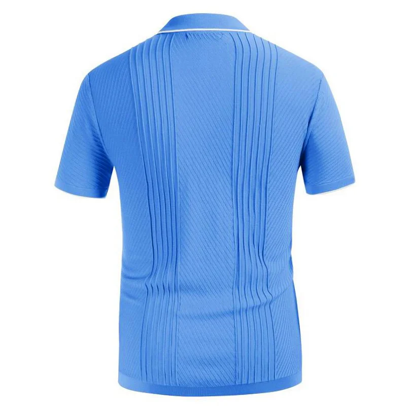 

Рубашка-поло мужская Трикотажная однобортная, Повседневная футболка с короткими рукавами, отложным воротником, в полоску, на лето