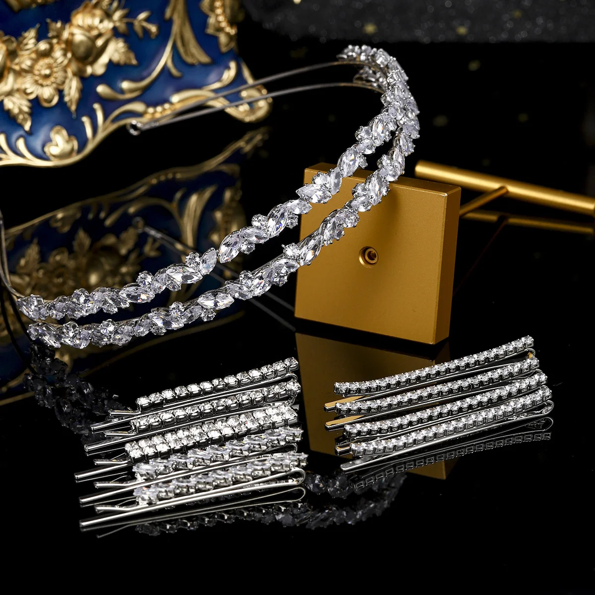 Trendy Hair Jewelry Set For Women Simple Zirconia Hair Bands Sparkling Crystal Clips Festive Party Wedding Accessories