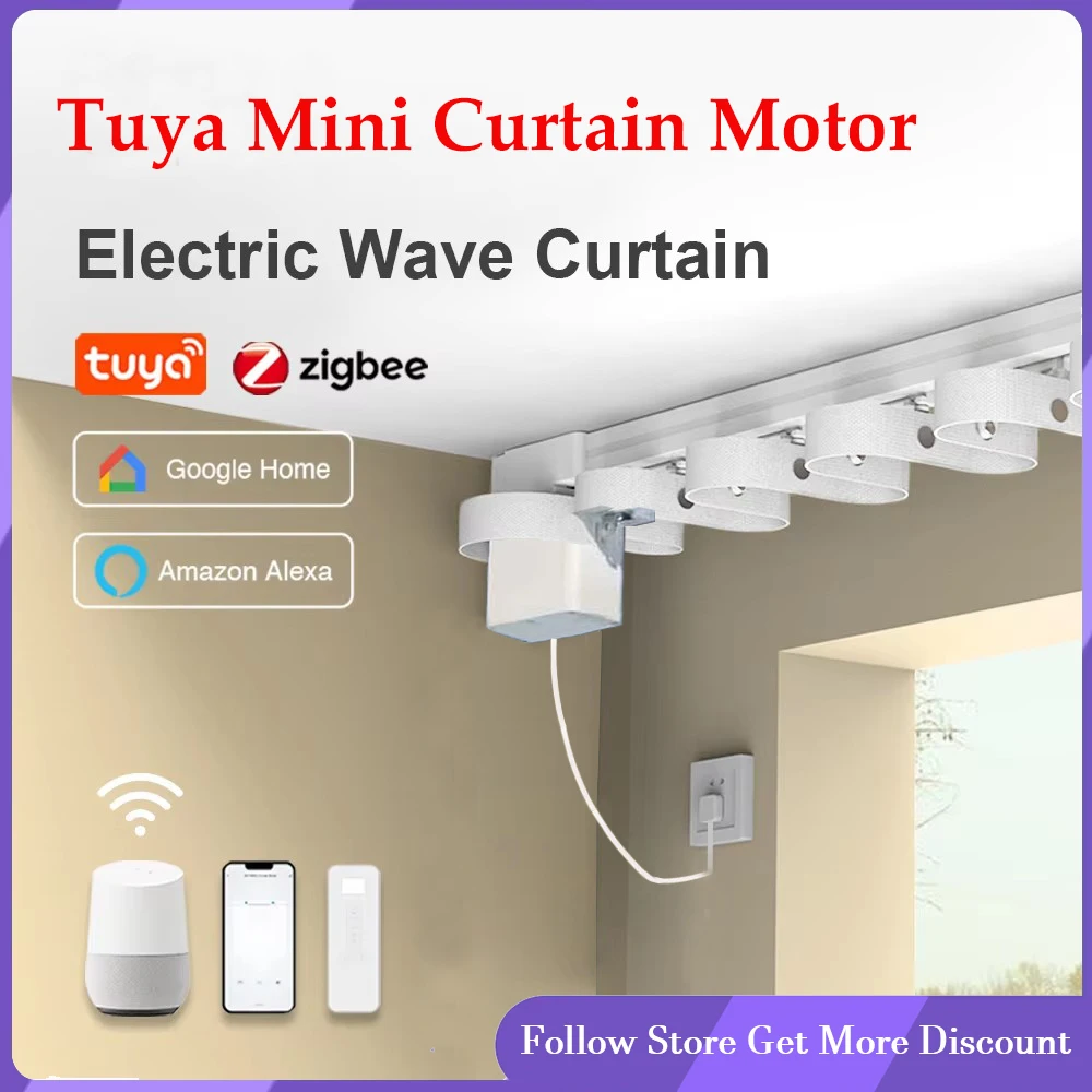 ใหม่ล่าสุด Tuya Zigbee สมาร์ทมินิม่านมอเตอร์ปรับแต่ง Ripple พับ S Wave ไฟฟ้าชุดราง Cornice Rail สนับสนุน Alice Alexa 1