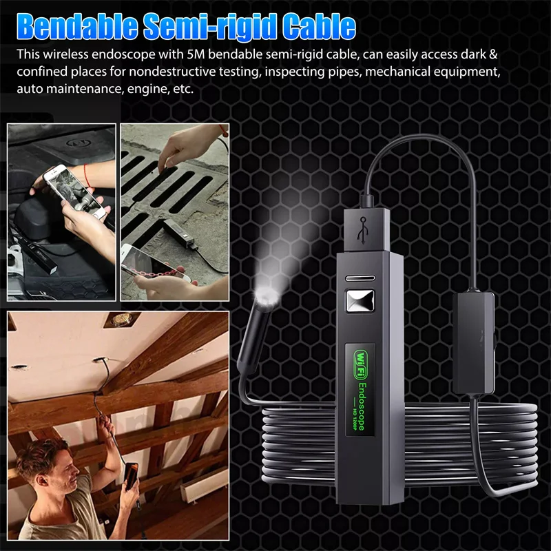 무선 내시경 WiFi 내시경 검사 카메라 1200P HD IP68 방수 스네이크 카메라 (안드로이드 IOS 태블릿 PC용 8 LED 포함)