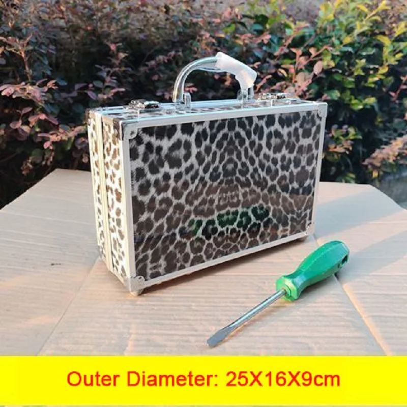 

Leopard Print Small Aluminum Alloy Multifunctional Suitcase Hardware Toolbox Complete Tool Box Instrument Protection Tools