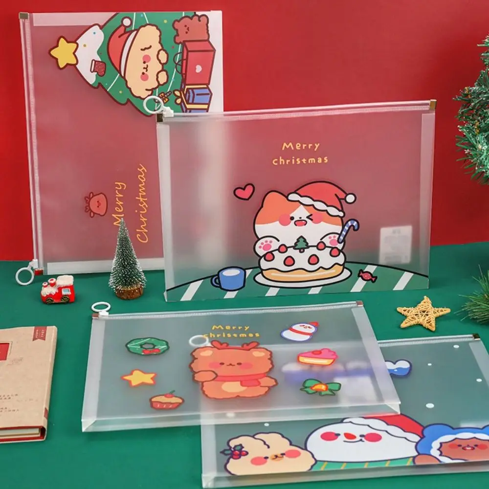 

A4 Pencil Case Christmas Series Office Suppllies Snowman Information Pack File Folder PP File Bag Documents Filling Bag