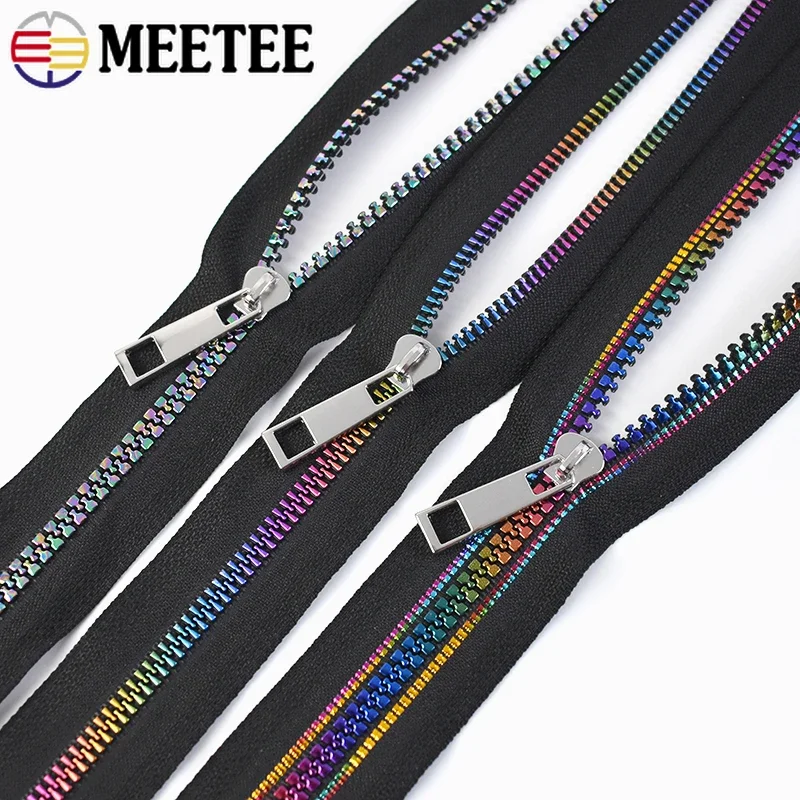 OTOTEC #5 - Nastro per cerniera arcobaleno, 4 metri, in nylon, con 10 cerniere argentate, per fai da te, cucito, sartoria, borse, bagagli, Multicolore, 4M