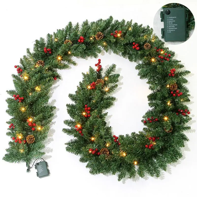 

Pre Lit Decorated Garland Portable LED Battery Operated Pine Garland Christmas LED Pine Garland Christmas Decoration Supplies