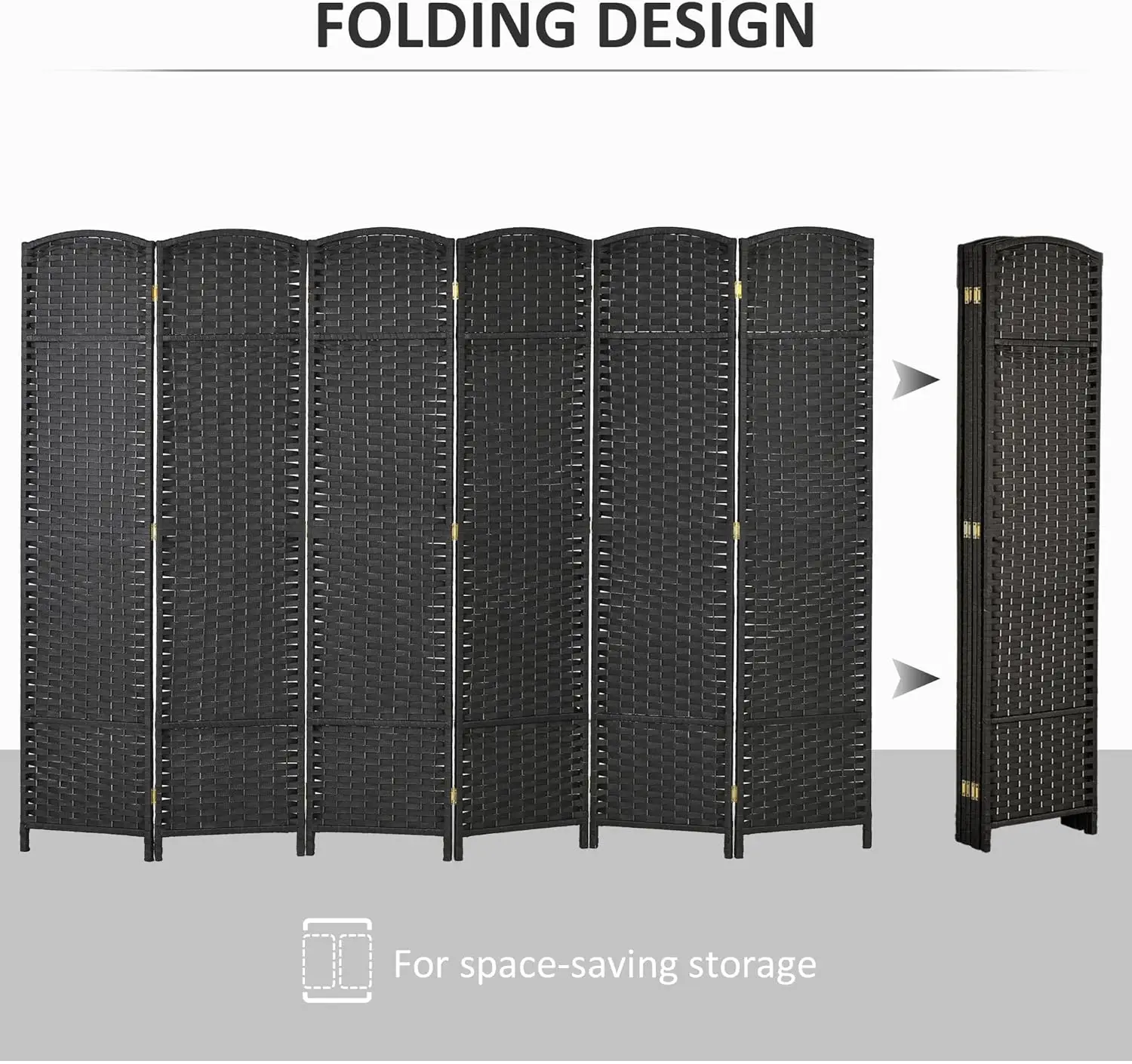 HOMCOM Room Divider, 6 Panel Folding Privacy Screen, 5.6' Tall Freestanding Wall Partition for Home Office, Bedroom, Black 4