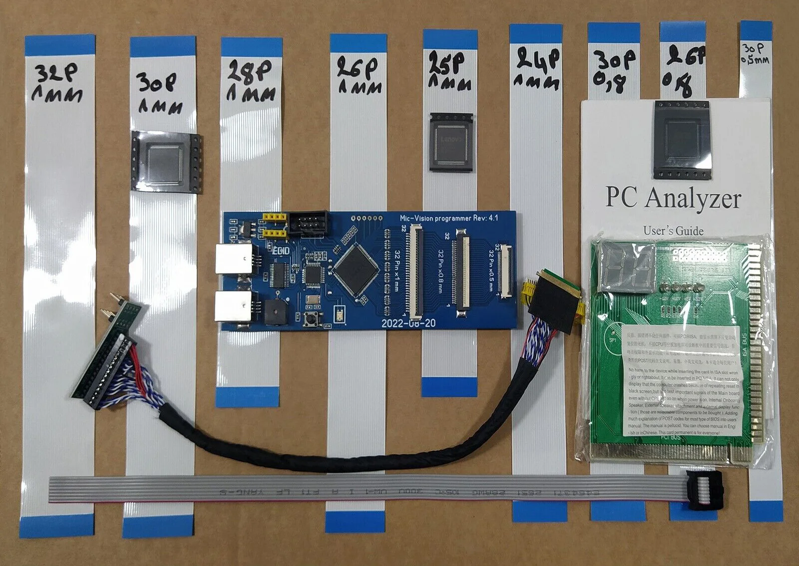 

2022 ITE Ene Mic IO Programmer, ITE8586, KB9012, Nuvoton, EDID Ver 4.1 stable+ 3 IO CONTROLLER+1 pc analyzer card