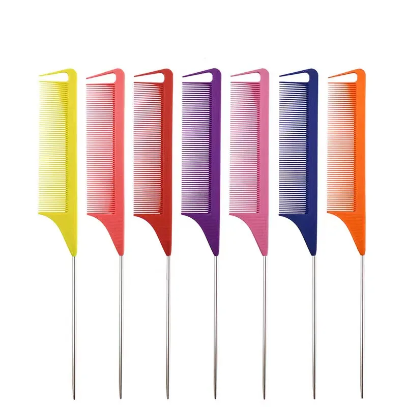 

6Pcs Per Set Professional Salon Stainless Steel Heat Resistant HairdressingCombs Rat Tail Parting Combs Carbon Fiber Salon Combs