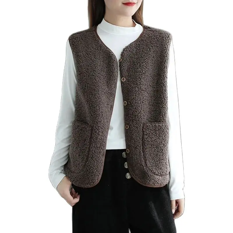 

2023 New Spring Autumn Winter Vest Jacket Fashion Imitation Lamb Hair Fur Integration Vest Female Women's Waistcoat Warm Coat