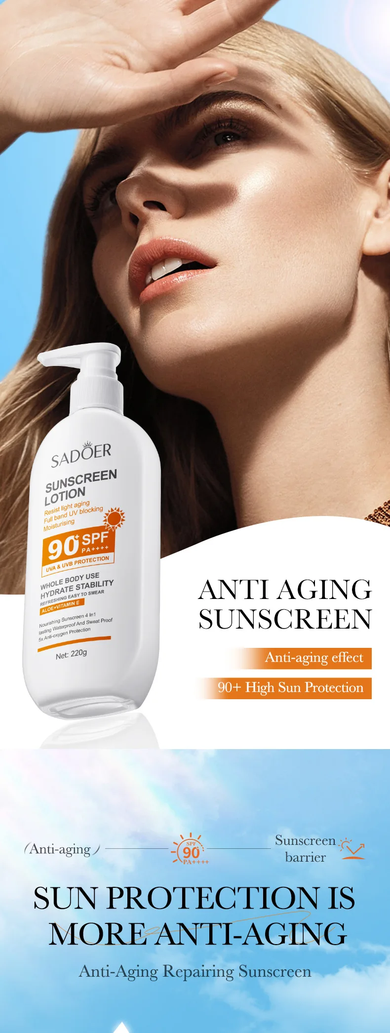 Feuchtigkeitsspendende Aloe Vera Und Vitamin E Sonnencreme Spf 90_voghion.com
