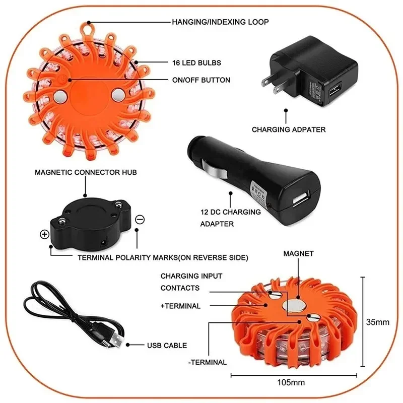 Rechargeable LED Road Flares Flashing Emergency Warning Light Waterproof Roadside Traffic Safety Disc Magnetic Base Strobe Light led light emergency light car strobe light