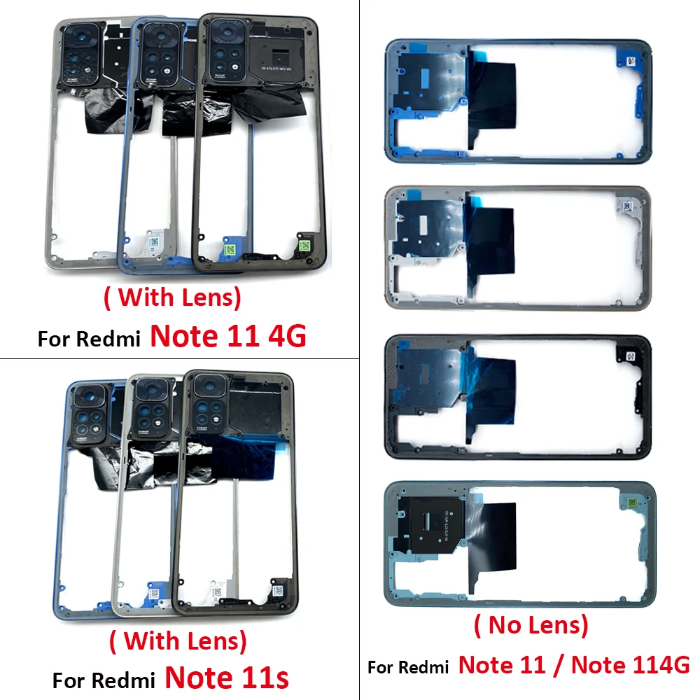 

NEW Middle Frame Mid Housing Bezel With Camera Lens Replacement parts For Xiaomi Redmi Note 11 4G Global / Note 11s