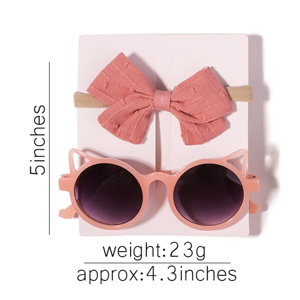 2Pcs/Pack Sunglasses Bows Headband Set Vintage Kids Summer Round Sun Glasses Children Protection Glasses Baby Hair Accessories 4
