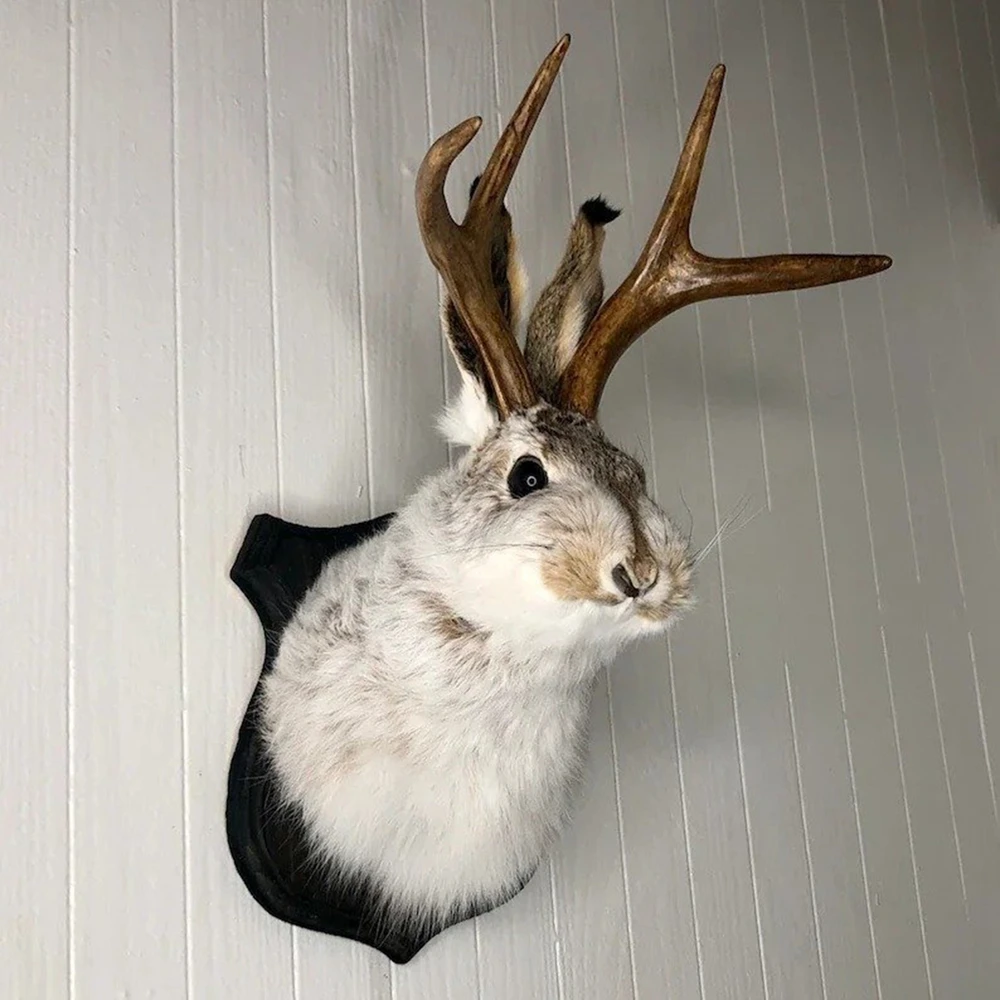Jackalope 사슴 머리 벽 마운트 토끼 머리 뿔, 벽걸이 장식, 홈 장식, 완벽한 선물, 레트로 스타일
