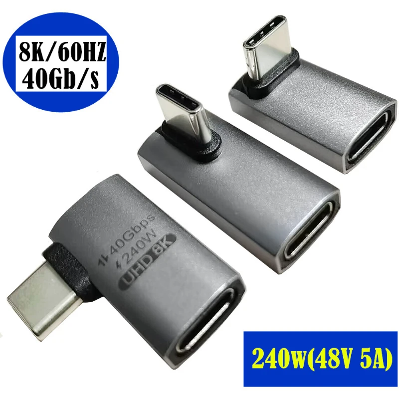 Rechtwinkliger Winkel 8k 40g 240w USB 4,0 Typ C Stecker zu Buchse Audio Video Lade adapter Anschluss USB C Stecker Buchse Adapter