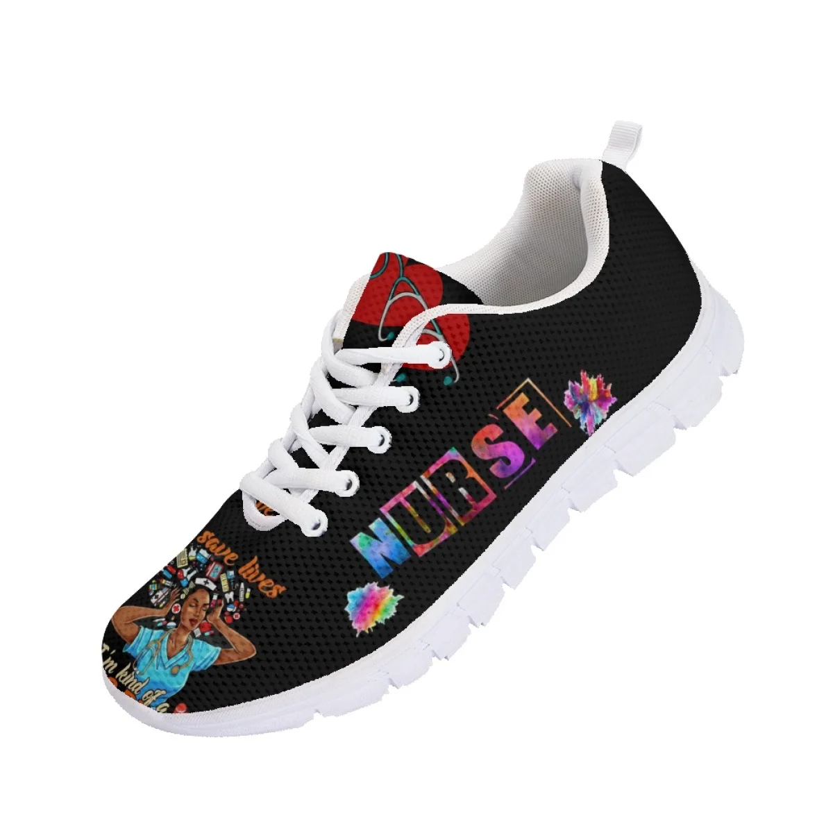 Belidome Cute Nurse Heartbeat Medical Shoes for Women Casual Walking Tennis Fashion Breathable Nurse Sneaker Running Footwear