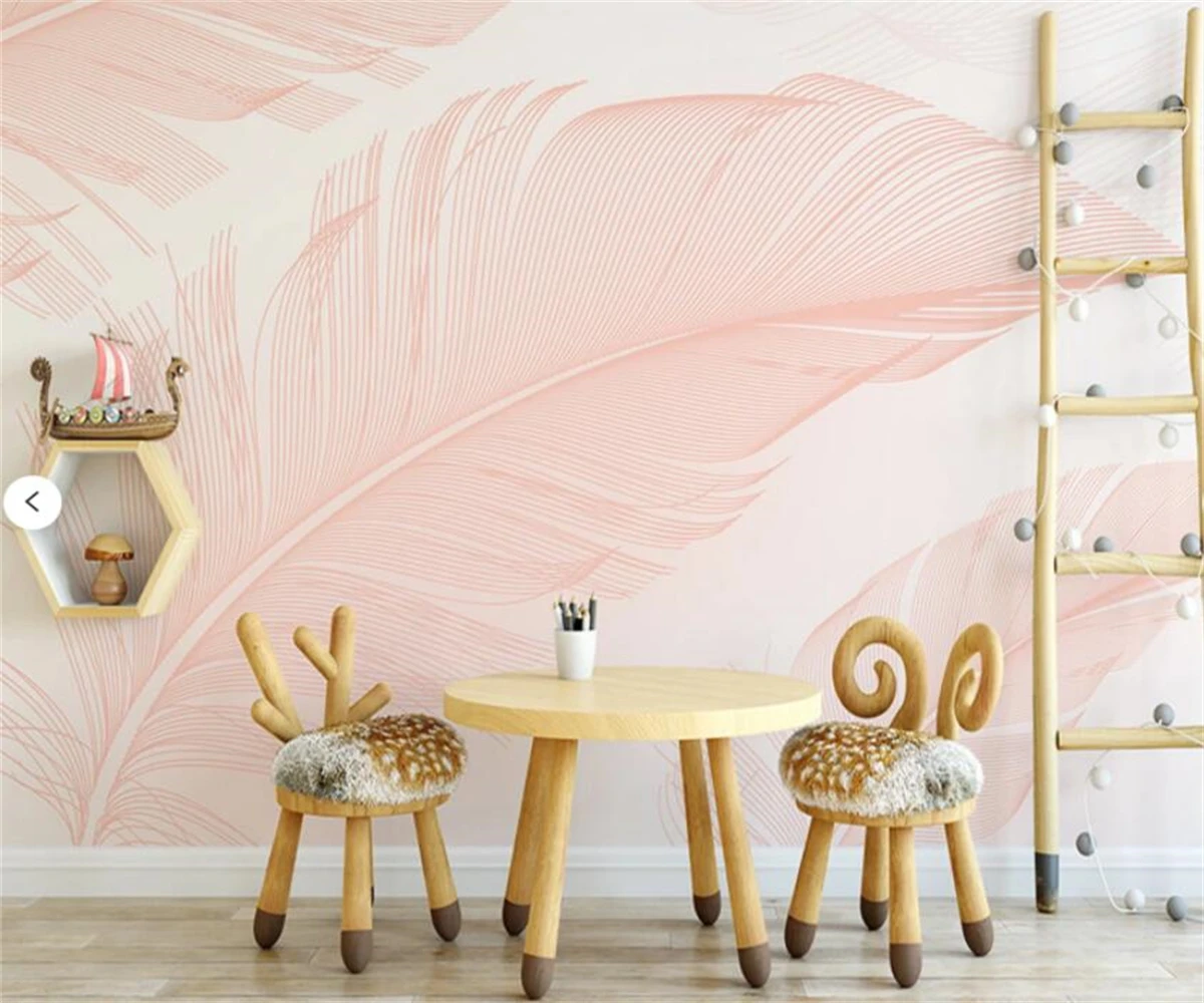 Material Auto-adesivo Tamanho Personalizado Papel de Parede Rosa Pena Textura Quarto das Crianças Fundo Mural Decoração para Casa 3d Papel de Parede