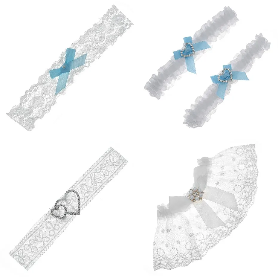 Efily Lace Rhinestone Wedding Garters Bridal Accessories for Women Party Bow Crystal Bride Garter Leg Ring Loop Bridesmaid Gift