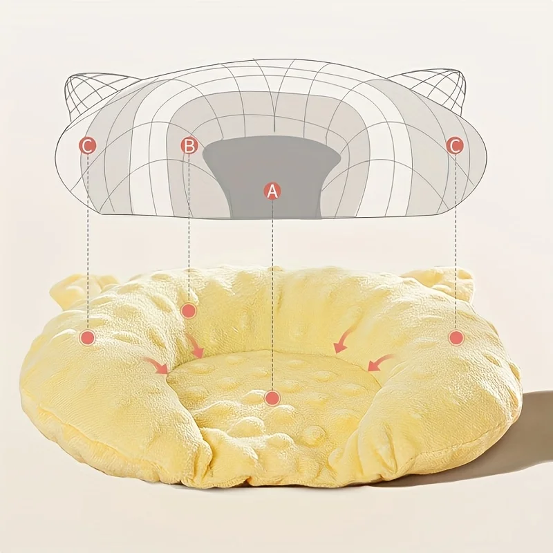 Cozy U-Shaped Cartoon Design Sleep Pad for Small Dogs Deep Sleep Accessory Polyester Fleece Elliptical Shape Ideal for Toy Breed
