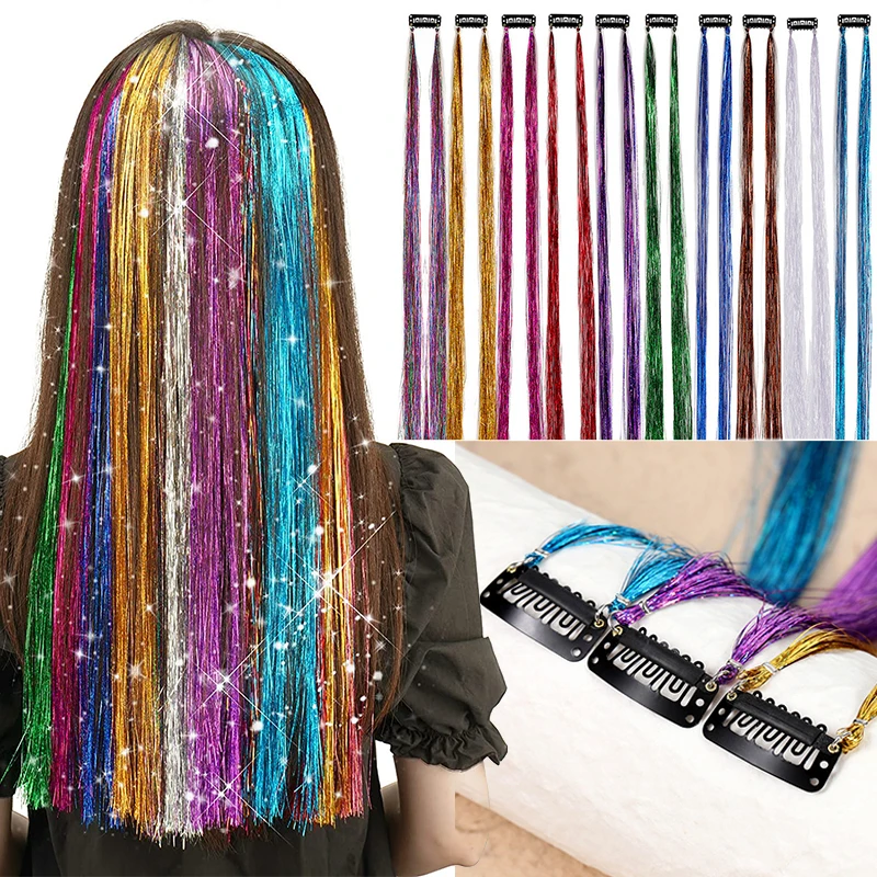 Shiny Sparkle Hair Tinsel Kit Rainbow Women Colorful Glitter Bling Hair  Extension Twinkle Hair Dazzles Accessories for Braiding - AliExpress