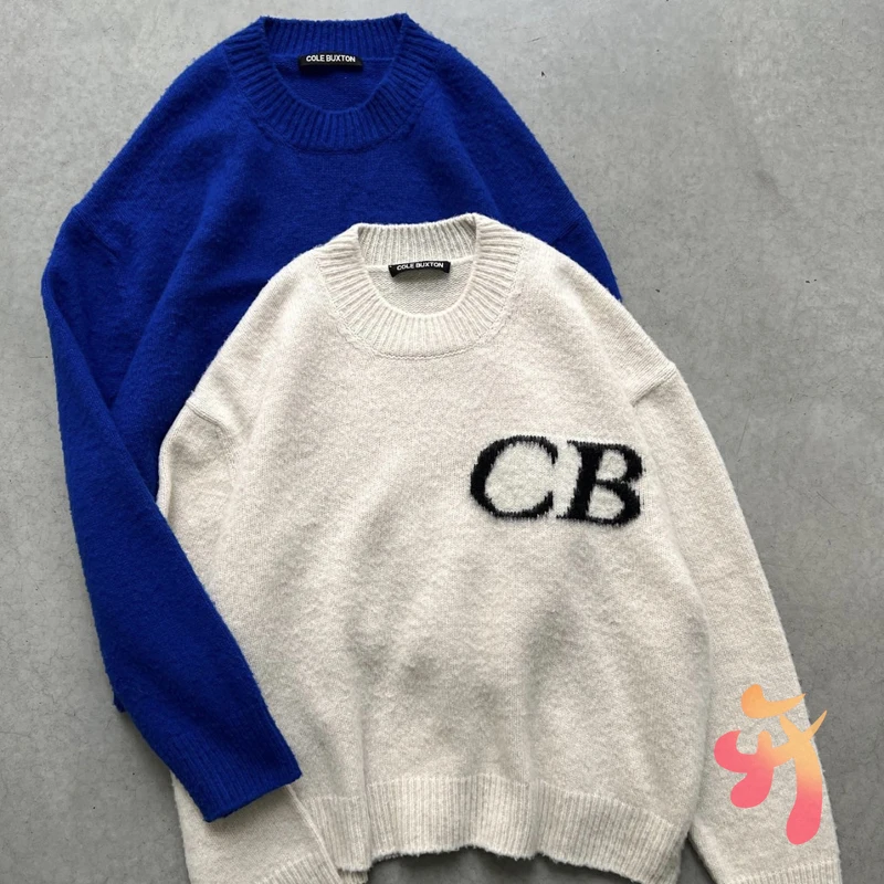 

Cole Buxton Sweaters Loose Casual Letter Logo Jacquard Crewneck Knit Pullovers Long Sleeves Men Women CB Knitwear