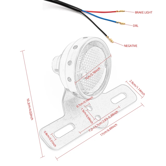 Fanale Posteriore LED Per Moto - Luce Stop Rotonda Retr&ograve;, Argento Lucido, 12V, Universale