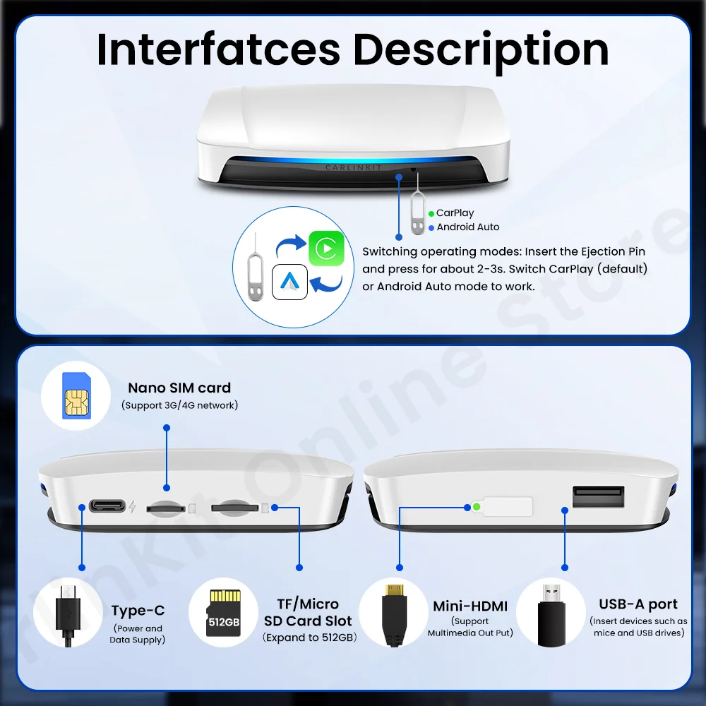 Carlinkit UHD TV ڽ, ȵ̵ 13.0,  8 ھ  ī÷  ȵ̵ ڵ  , 4K HD  , ¶ 