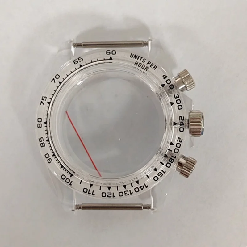 39 mm einfaches, modisches Uhrengehäuse aus Acrylglas, transparentes Kunststoff-Uhrengehäuse für VK63-Quarzwerk – Detail 8