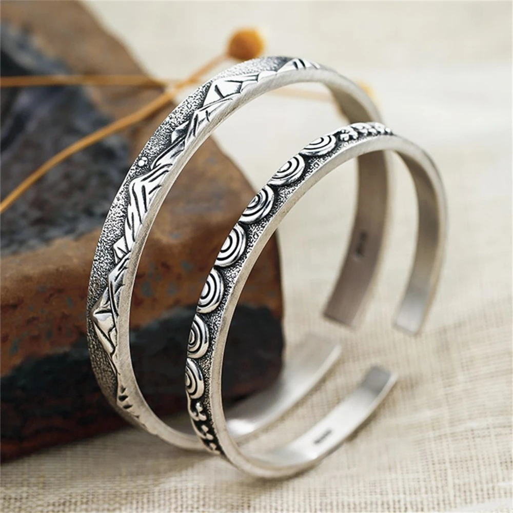 Retro A Solemn Pledge Of Love Couple Opening Bangle Men Wome Charm Antique Silver Plated Copper Cuff Bracelet Lucky Jewelry Gift