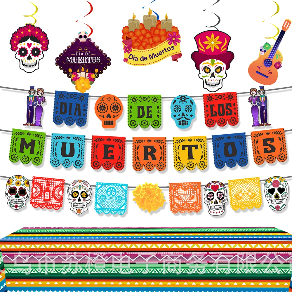 5 Striscioni Feltro Per Il Giorno Dei Morti – Decorazioni Messicane Con Teschi Colorati Per Feste A Tema, Halloween E Cinco De Mayo - 2