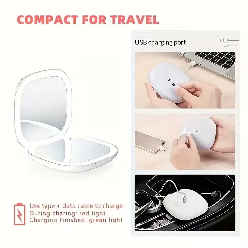 1pc USB-Powered Fold Touch Control Dual-Light LED Makeup Mirror - Portable 5X Magnifying Vanity Mirror with Dual-Sided Lighting,