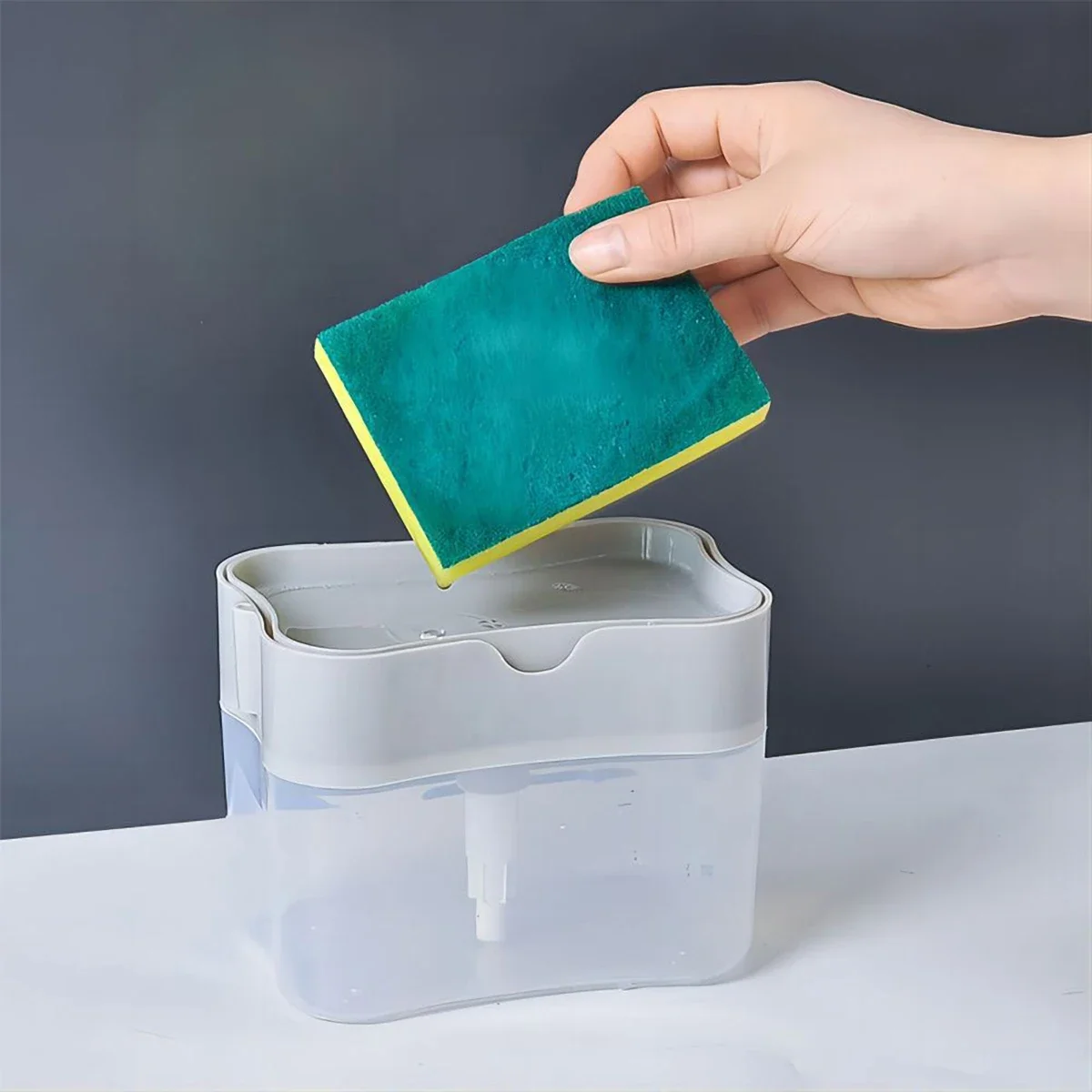 Press Soap Dispenser Box Scrubbing Liquid Container Kitchen Bathroom Automatic Detergent Foam Delivery Box with Sponge Holder