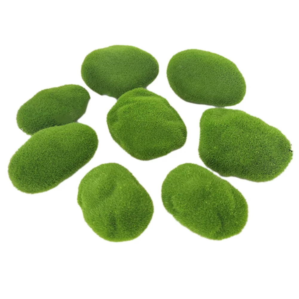8-30Pcs Artificial Rocks With Moss Green Fake Moss Pebbles Stone For Patio Aisle Gardens Floral Arrangements Decorations