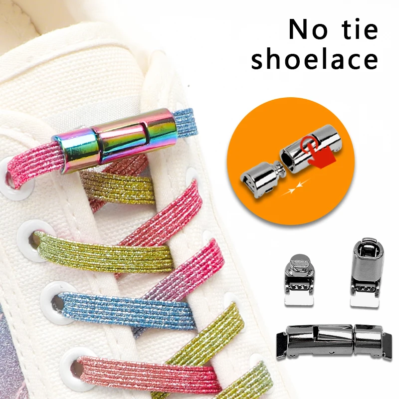 

2022 Round Press Lock Shoelaces Without ties Rainbow Elastic Laces Sneakers Kids Adult No Tie Shoe laces 8MM Width Flat Shoelace