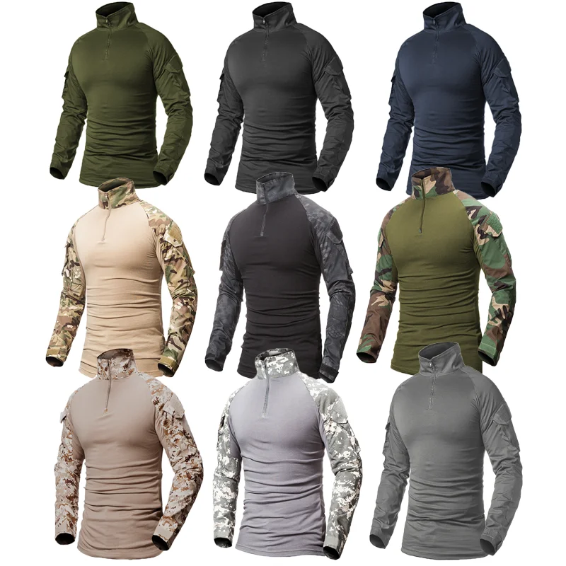 Combat Shirts Camouflage Hoodie Men Outdoor Jacket Men's Outdoor Sport Tactical Hunting Climbing Elbow Pads Shirt