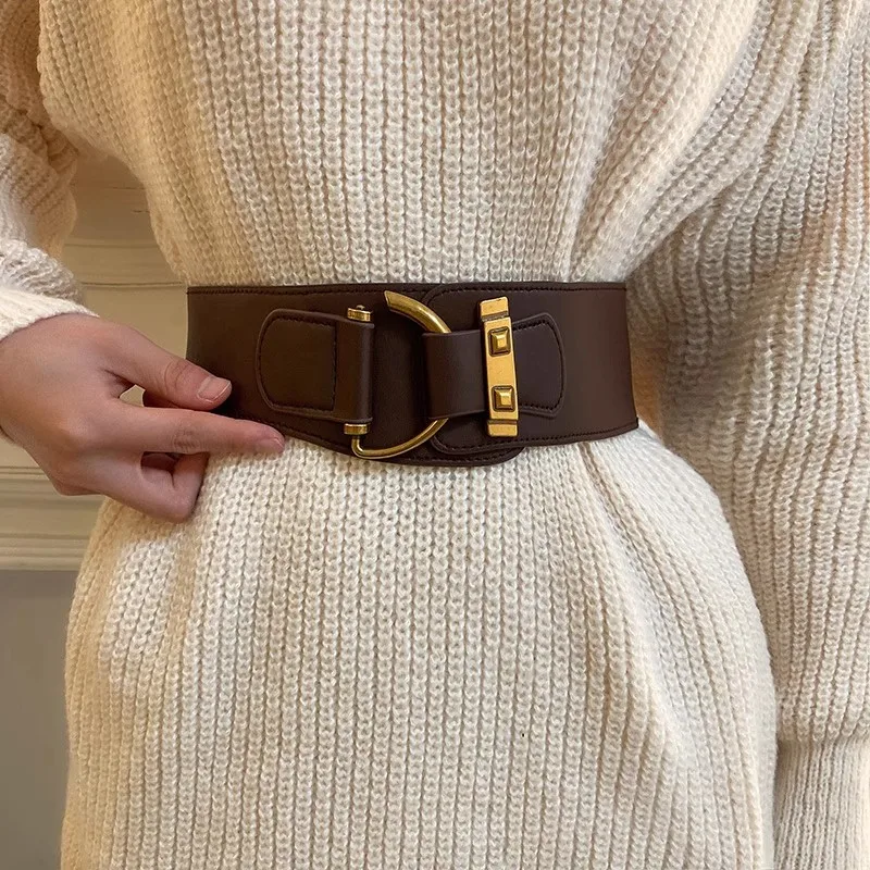 Vintage Luxus-Metallgürtel mit C-Schnalle, breiter Taillengürtel, schlankmachender PU-Gürtel, für Pullover & Mäntel, elegante Taillendekoration – Detail 2