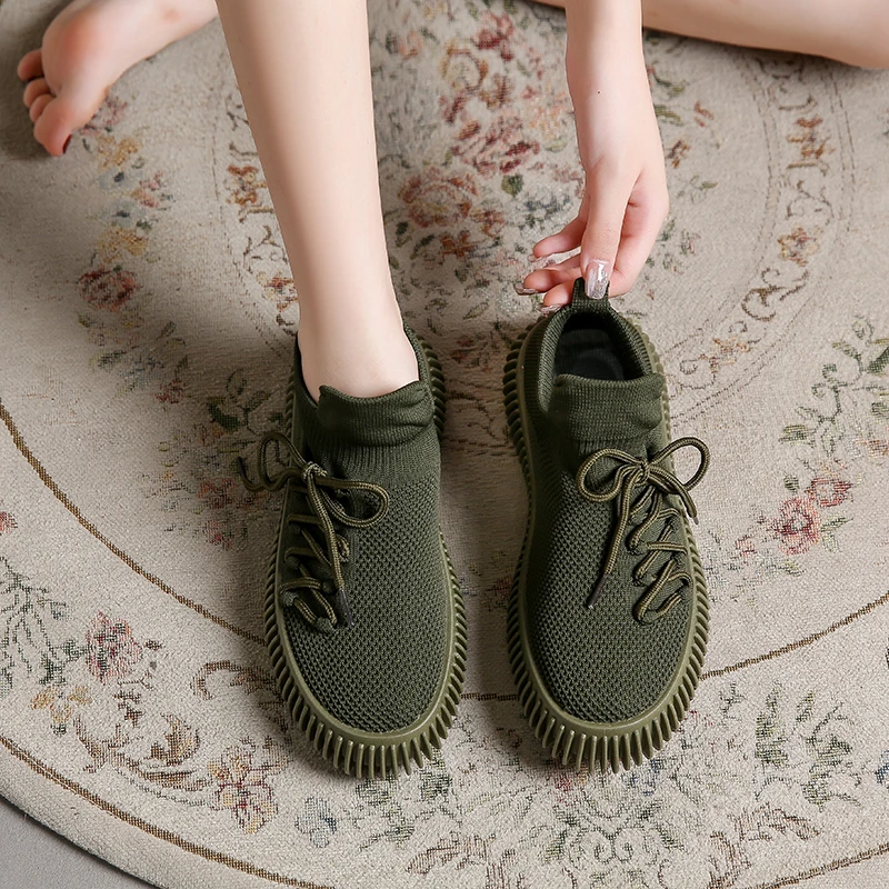 Women Casual Sneakers Pump Shoes for Women Knitted Shoes Round Toe