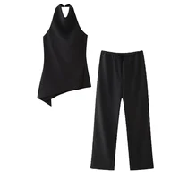HXAO Elegant Pants Sets For Women 2 Pieces Trousers Sets Outfit Halter Backless Tank Top Baggy Pants 2024 Summer Women's Suit - Image 3