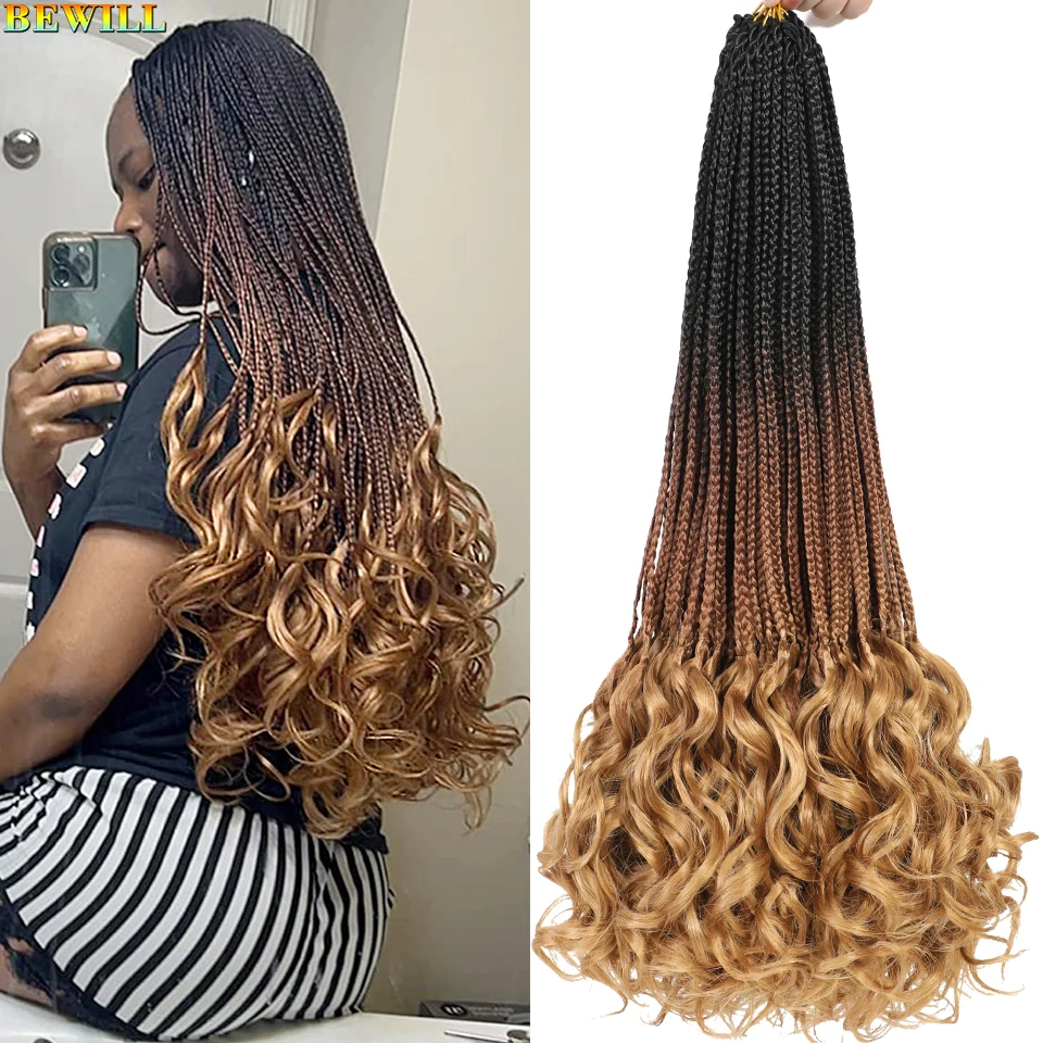 24 Inch Goddess Box Braids Crochet Hair French Curl Braids Blonde Ombre P27 613 Pre Looped Synthetic French Curly Braiding Hair