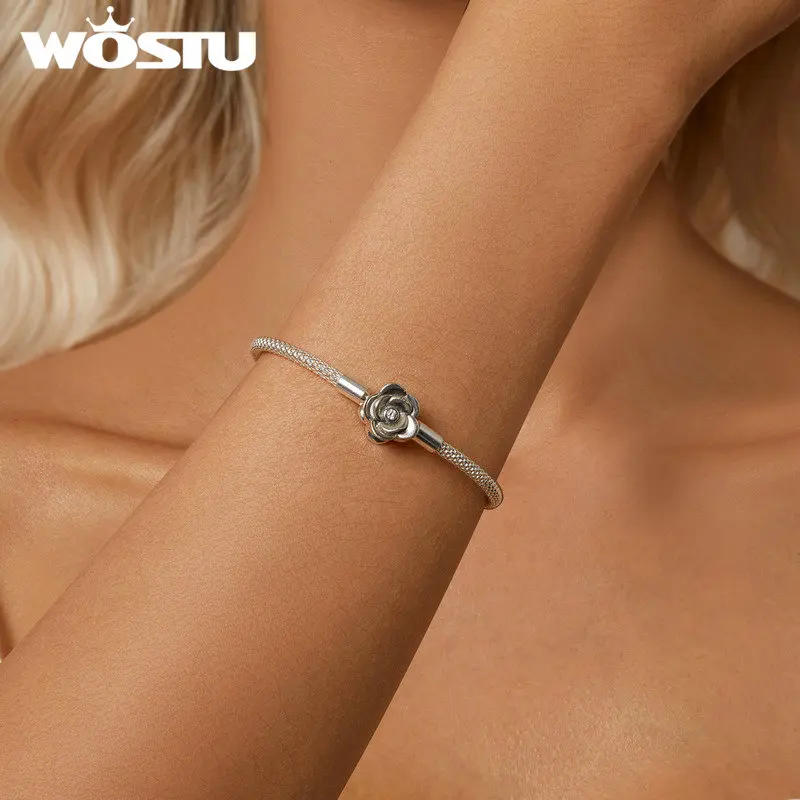 WOSTU   빈티지 장미 꽃 기본 팔찌 팔찌 여성을위한 맞는 매력 비즈 DIY 파인 웨딩 쥬얼리