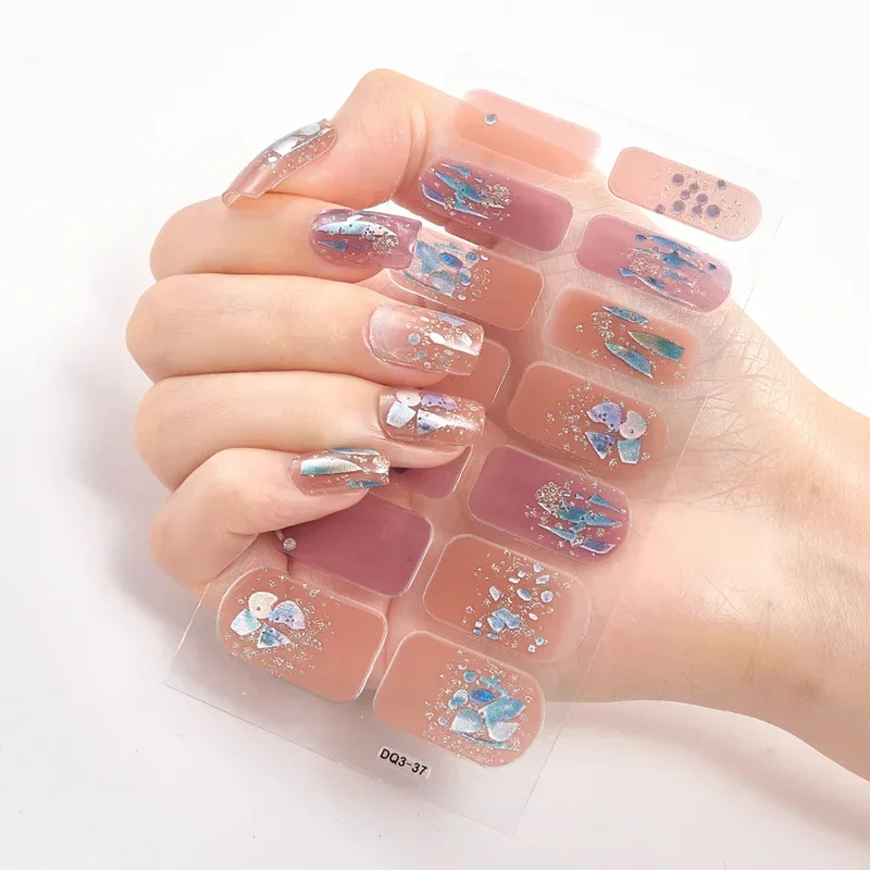 Semi Cured Wraps Fast Gel Nail Sticker Soild Nail Gel Wraps Adhesive Full Cover Decal UV Lamp Cured Manicure Decoration