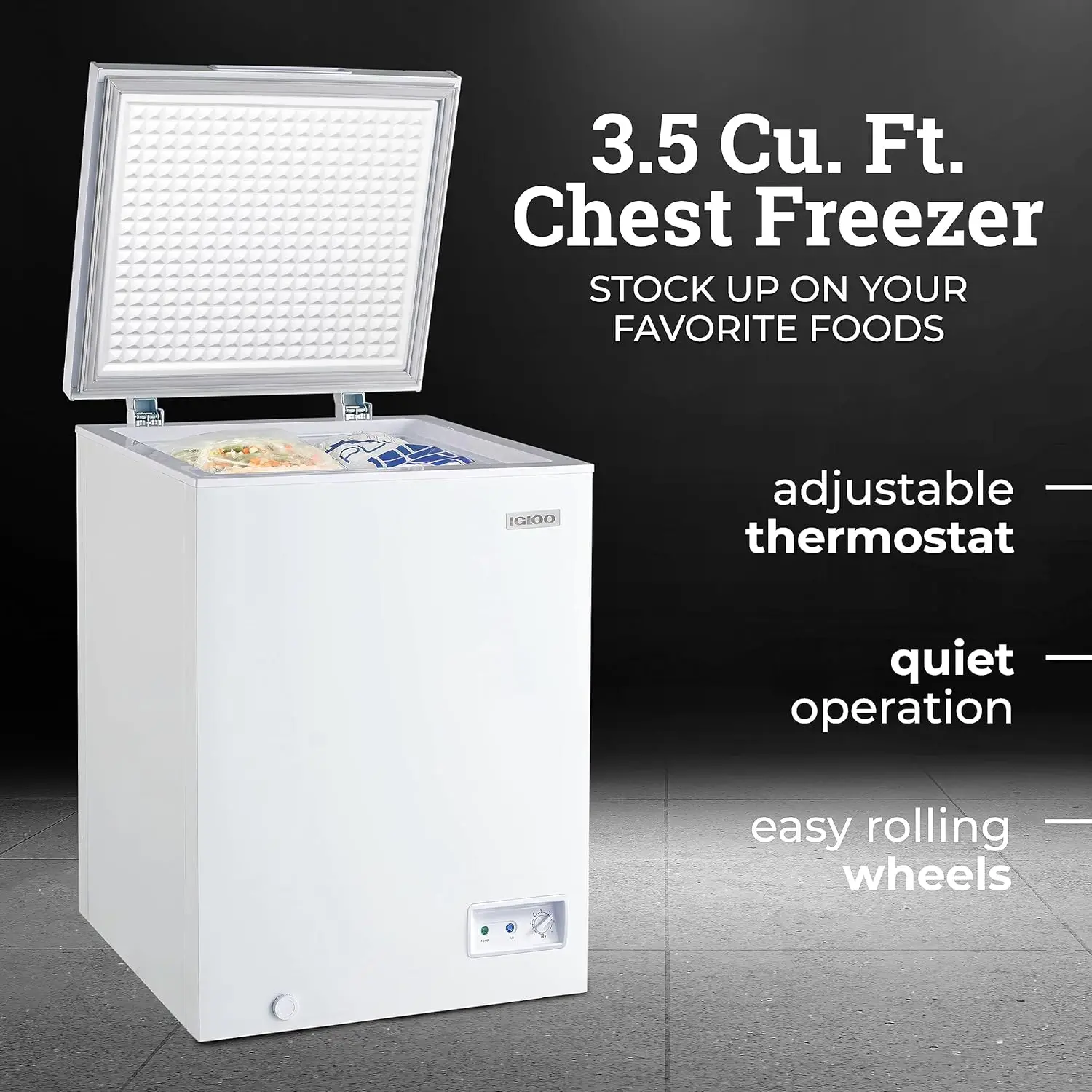 ICFXX35WH6AD Chest Freezer with Removable Basket and Front Defrost Water Drain , Small Deep Freezer Perfect for Homes 3.5