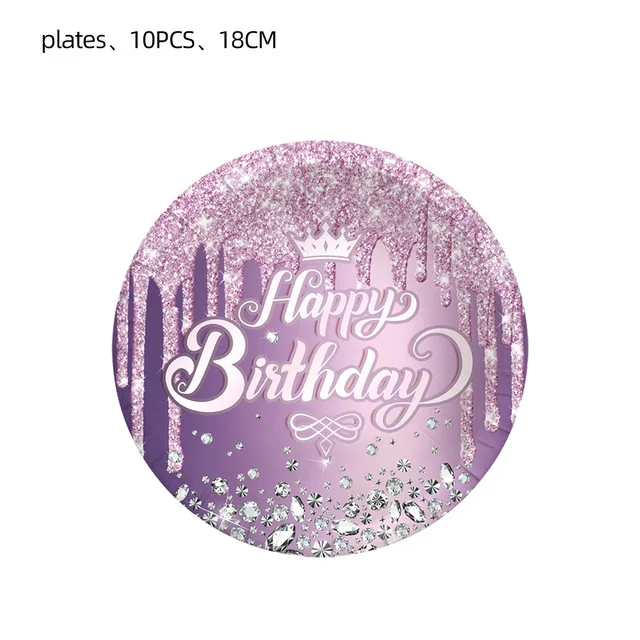 Regenbogenfarbene Diamant-Themen-Partyartikel: Teller, Servietten, Becher, Tischdecke – Kindergeburtstags- und Babyparty-Dekoration in Lila, Rosa, Blau – Detail 11