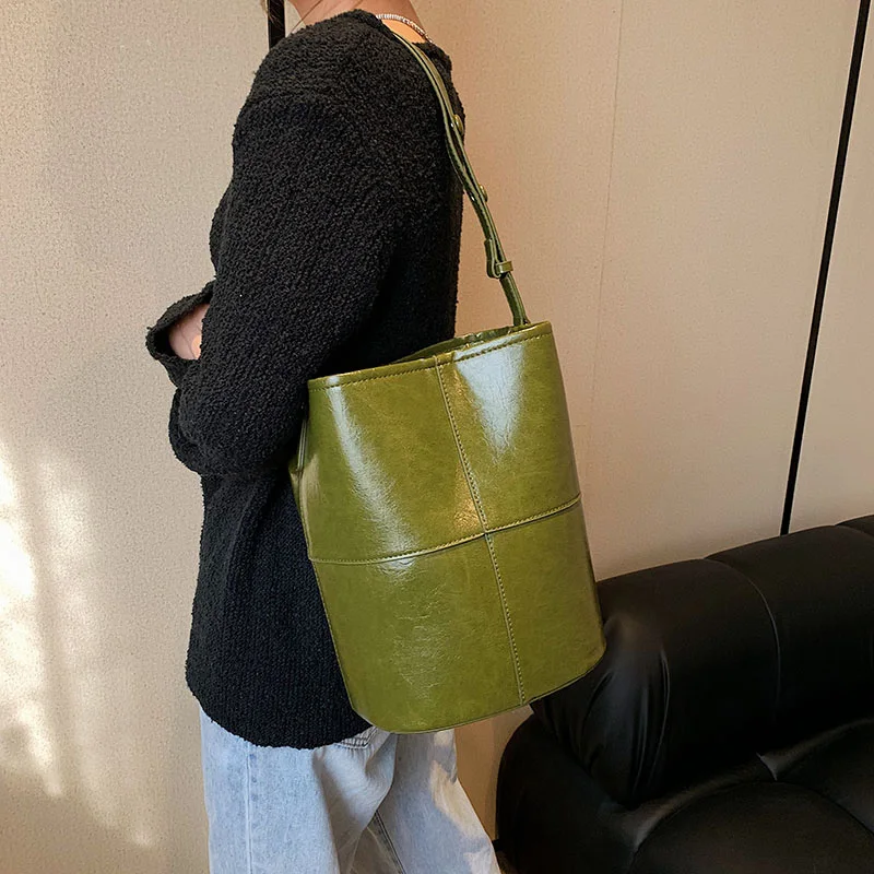 2023 Luxury Women's Green Beige Brown Bucket Bags Large Capacity Crossbody  Bags Big Totes Designer Lady Pu Leather Shoulder Bags