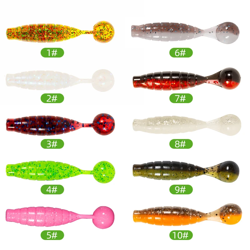 10pcs/lot Soft T Tail Fishing Lure Set Grub Worm Swimbaits Silicone Baits Pesca Bass Carp Fishing Tackle Silicone Bait