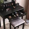 Vanity Set with Lighted Mirror Dimming, Touch Screen Switch & Cushioned Stool Dressing Table Makeup Vanity Makeup Table 4