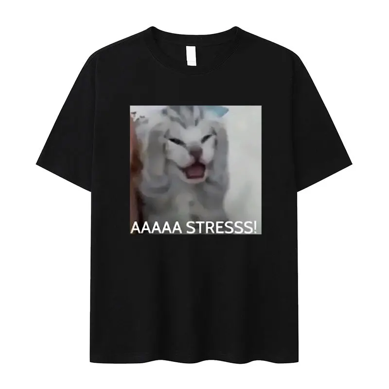 

Funny Stressed Cat Meme Graphic T Shirt Tops Men Women's Cute Fashion Short Sleeve T-shirts Casual 100% Cotton Oversized T-Shirt